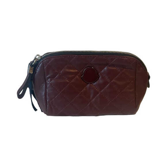 Moncler Burgundy Quilted Leather Cosmetic Pouch NWT - Picture 1 of 4